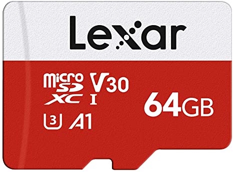 Lexar 64GB Micro SD Card, microSDXC UHS-I Flash Memory Card with Adapter - Up to 100MB/s, A1, U3, Class10, V30, High Speed TF Card for Nintendo Switch/Bluetooth Speaker/Tablet/Smartphone/Camera/Drone