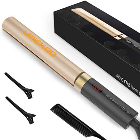 Hair Straightener, UMICKOO Professional Flat Iron for Hair Styling: 2 in 1 Tourmaline Ceramic Curling Iron with Adjustable Temperature (Gold)