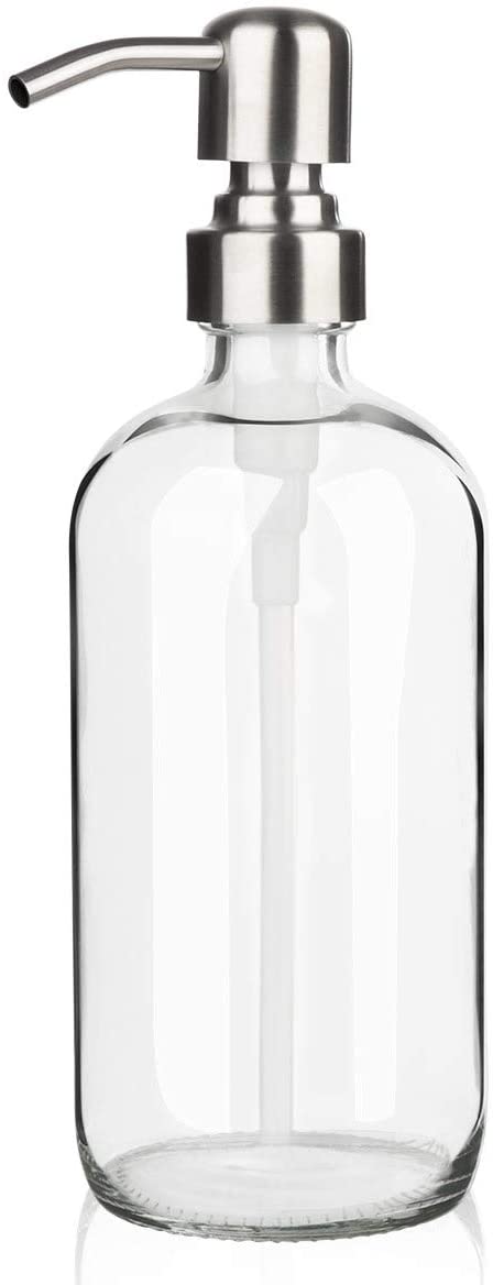 ARKTEK Glass Soap Dispenser - Clear Dish Soap Dispenser for Kitchen, Great for Essential Oils Liquid Soaps (17 Ounce/ 500 ML)