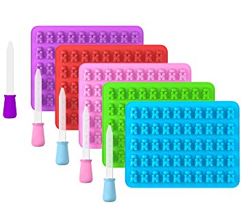 Ouddy Gummy Bear Mold, 5 Pack 50 Cavities Candy Molds Gummy Molds with 5 Bonus Droppers, Food Grade Silicone Gummy Molds