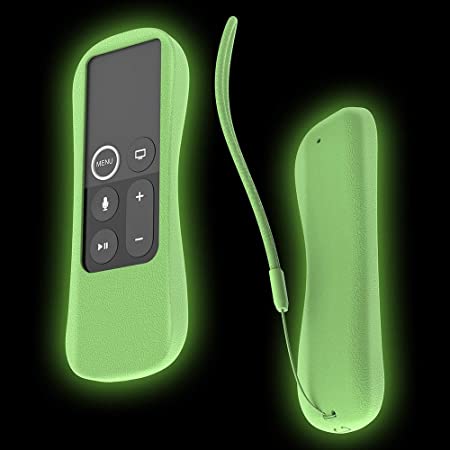 [2-Pack] for Apple TV Siri Remote Case SIKAI Shockproof Protective Silicone Cover for Apple TV 4K / 4th Gen / 5th Gen Siri Remote Skin Holder Anti-Slip Anti-Lost with Remote Loop (Glow in Dark Green)