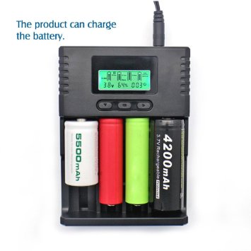 SUPEREX® Newest Version Universal smart Intelligent portable Battery Charger With smart LCD display for 3.7V Li-ion 3.2V LiIFePO4 7.4V Li-ion 6F22/9V, 1.2V 8.4V NiMH battery external rechargeable Battery charger - Black