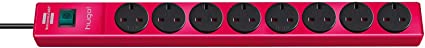 Brennenstuhl hugo! 8-way extension lead (3m cable and switch, casing made of break-proof polycarbonate) colour: rubin-red