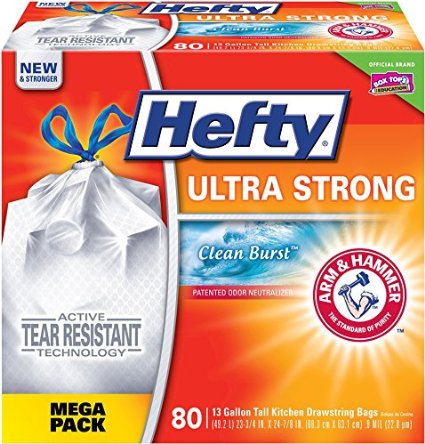 Hefty Ultra Strong Tall Kitchen Drawstring Trash Bags (Clean Burst, 80-Count Bags)