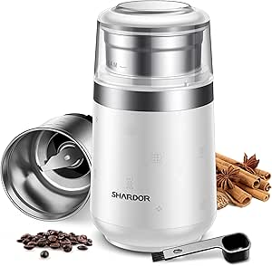 SHARDOR Super Silent Coffee Grinder Electric, Herb Grinder, Spice Grinder, Coffee Bean Grinder, Espresso Grinder with 1 Removable Stainless Steel Bowl,White