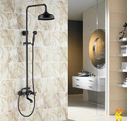 Luxury Oil Rubbed Bronze Bath Shower Faucet Set 8" Rain Shower Head   Hand Shower Spray