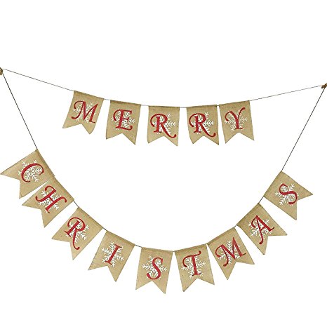 Natural Jute Burlap Merry Christmas Garlands Banner for Holiday Decoration , Displaying and Embellishing