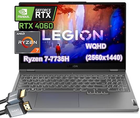 Lenovo Legion 5 Gaming Laptop, 15.6" 165Hz WQHD(2560x1440), Ryzen 7-7735H, NVIDIA GeForce RTX 4060(140W), 16GB RAM, 512GB PCIe SSD, Window 11 Home, Backlit Keyboard, with HDMI