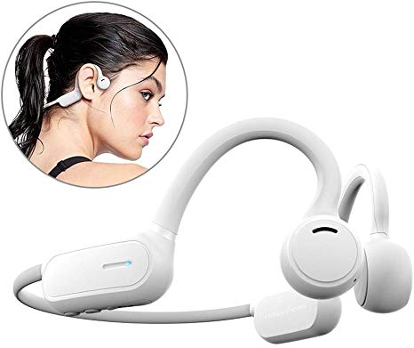 ALOVA Bluetooth Open Ear Headphones Wireless Sports Headset IPX4 Waterproof BT 5.0 HD Phone Call Free Ears 5V Charger Earphones for Running (White)