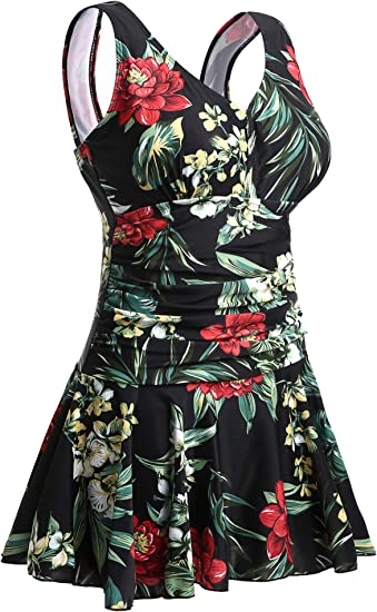 MiYang Women's Plus-Size Flower Printing Shaping Body One Piece Swim Dresses Swimsuit