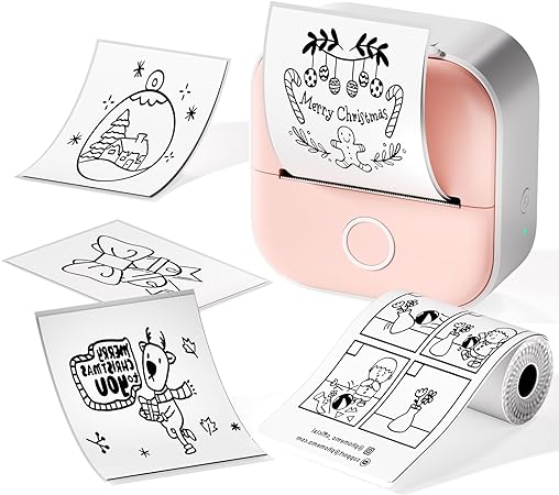 Phomemo Mini Printer Sticker Printer T02 Mini Thermal Printer, Inkless Sticker Printer with 1 Paper Poll, Mini Printer for iPhone & Android - Pink