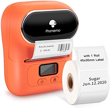 Label Maker Machine-Phomemo M110 Thermal Bluetooth Label Printer sticker Printer Apply to Labeling,Office,Retail Logo Barcode Compatible with Android & iOS System,with 1 40×30mm Label,orange