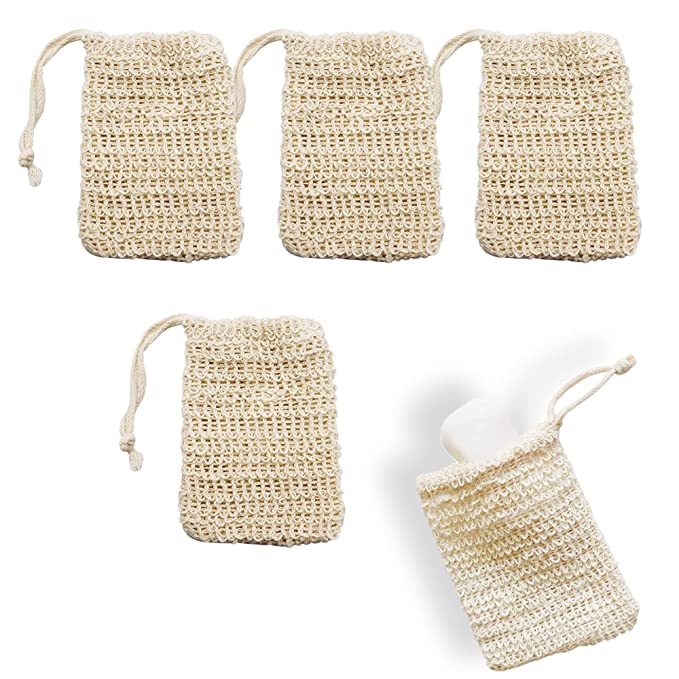 SXDMHYB 5-5-piece soap bag with drawstring soap exfoliating bag natural fiber soap bag zero waste plastic soap net, natural sisal soap protective bag for foam shower soap bag machine soap bag