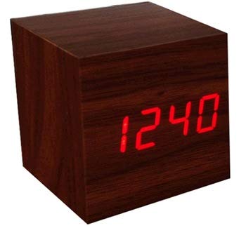 Electronic Deals Wooden LED Digital Alarm Clock with Displays Time Date and Temperature (Brown)