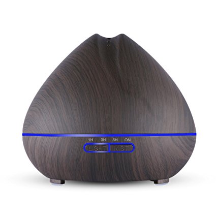 Kumiba 550ml Essential Oil Diffuser Aroma Diffuser ,Wood Grain Ultrasonic Humidifier Cool Mist Diffusers with 7 Color LED Lights for Home Yoga Office,Waterless Auto Shut-off (Wood Black)