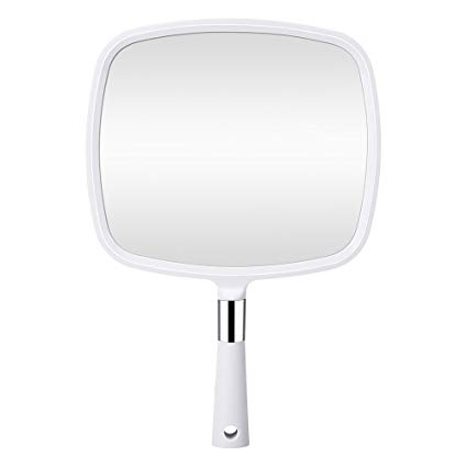Orange Tech Large Hand Held Mirror with Handle, Makeup Hand Mirror with Hook Hole for Bathroom and Bedroom, Barbers Haircut Mirror for Home and Salon