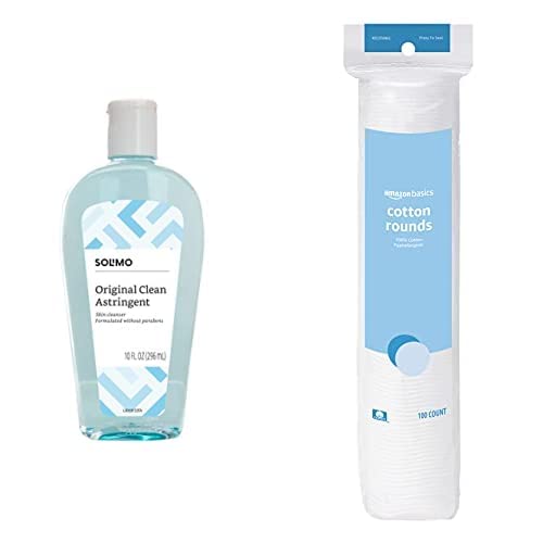 Amazon Brand - Solimo Original Clean Astringent Skin Cleanser, 10 Oz & Cotton Rounds, 100ct (Shipped Separately)