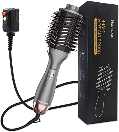 Hot Air Brush - Professional Hair Dryer Brush and Volumizer Blow Dryer 4 in 1 Ionic Technology, Salon Straightening & Curler for Hair Drying, Rotating, Curling, Volumizing for All Hair Types (Gray)