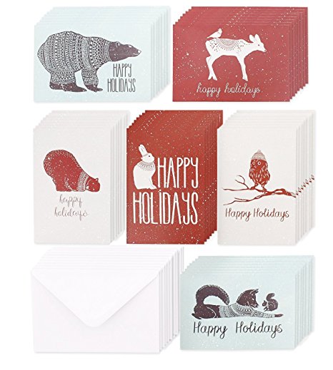 48 Pack Christmas Greeting Cards - 6 Assorted Winter Animal Designs for Holiday Greetings, Envelopes Included