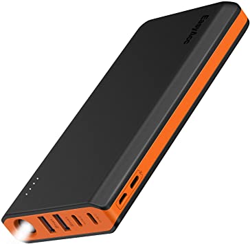 EasyAcc 20000mAh Portable Charger USB C 4 Outputs & 2 Inputs USB C Power Bank with Flashlight External Battery Pack Charger Type C for iPhone iPad Samsung Android - Black and Orange
