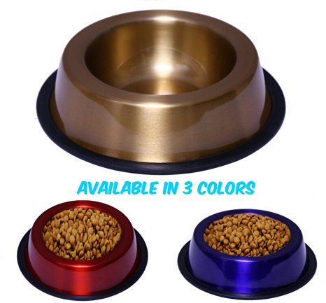Mr. Peanut's Premium High Gloss Lacquer Coated Stainless Steel Dog Bowl * Rust Proof with Non-Skid Durable Natural Rubber Base That Won't Slip * 32oz (Dry Weight) Pet Feeding Bowl
