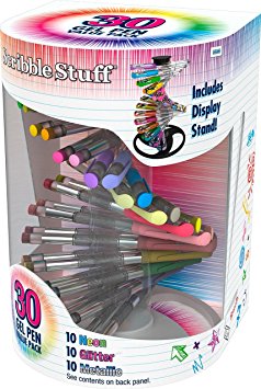 30 Count Scribble Stuff Assorted Gel Pens Neon Glitter & Metallic W/display Stand