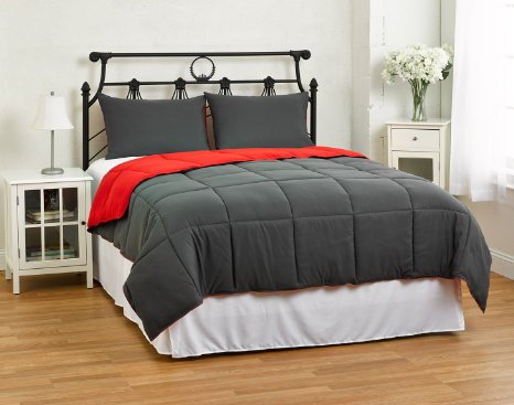 Cozy Beddings Reversible Down Alternative 2 Piece Comforter Set, Twin/Twin XL, Grey/Red