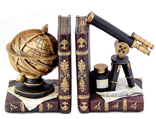 Bellaa 26355 Astronomy Bookends Galileo Space Time Book Decor 6 inch