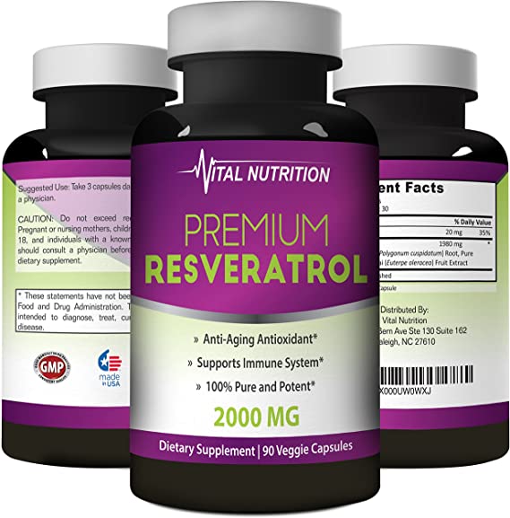 Pure Resveratrol - 2000mg - Strongest, Most Effective Blend on Amazon - 90 Capsules - Order Risk Free