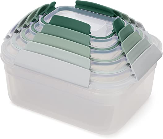 Joseph Joseph Nest Lock Plastic Food Storage Container Set with Lockable Airtight Leakproof Lids, 10 Piece, Sage