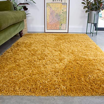 Ochre Fluffy Shaggy Shag Rug Affordable Yellow Durable Supper Soft Rugs Living Room Area Bedroom 6'6" x 9'6"