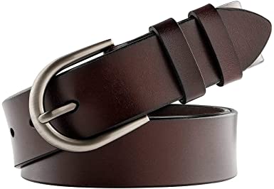 JasGood Leather belts for Women Brown 1.2 Inch Wide Designer Belts for Jeans and Dress with Pin Buckle