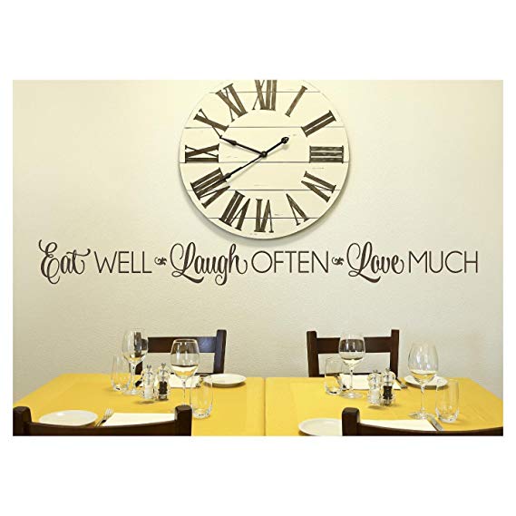 Eat Well, Laugh Often, Love Much Vinyl Lettering Wall Decal Stickerr (6"H x 57"L, Metallic Bronze)