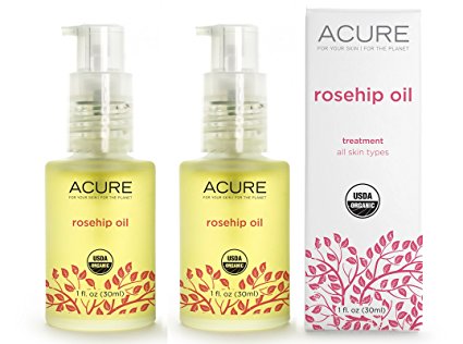 Acure Organics Certified Organic Cold Pressed Rosehip Oil For Face & Body, Natural Anti-Aging & Environmental Damage Serum With Vitamin C & E, 1 fl. oz. each (Pack of 2)