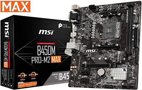 MSI ProSeries AMD Ryzen 1st and 2ND Gen AM4 M.2 USB 3 DDR4 D-Sub DVI HDMI Micro-ATX Motherboard (B450M PRO-M2 Max)