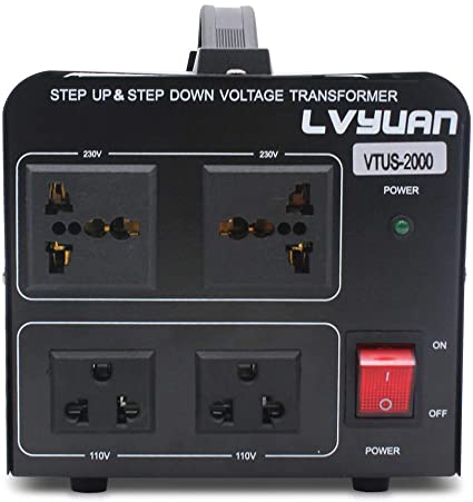 LVYUAN Voltage Transformer Converter 2000 Watt Step Up/Down Convert from 110-120 Volt to 220-240 Volt and from 220-240 Volt to 110- 120 Volt with 2 US outlets, 2 Universal outlets