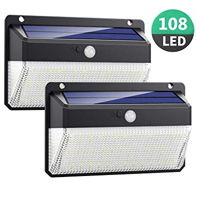 Solar Lights Outdoor, Kilponen Upgraded Super Bright 108 LED Motion Sensor Security Lights with 270° Solar Wall Lights Solar Powered Lights Wireless Waterproof with 3 Modes for Garden Outside(2 Pack)
