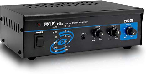 Pyle 2x120 Watt Home Audio Speaker Power Amplifier - Portable Dual Channel Surround Sound Stereo Receiver - for Amplified Subwoofer Speakers, DVD, MP3, iPhone, Computer, Theater Via 3.5mm RCA-PCA4.6