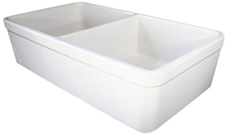 ALFI brand AB512 32-Inch  Double Bowl Fireclay Farmhouse Kitchen Sink with 1 3/4-Inch  Lip, White