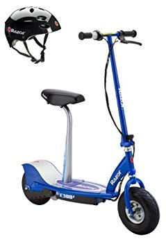 Razor E300S Seated Electric Motorized Scooter (Blue) & Youth Helmet (Black)