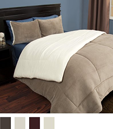 Lavish Home 3 Piece Sherpa/Fleece Comforter Set - King - Taupe