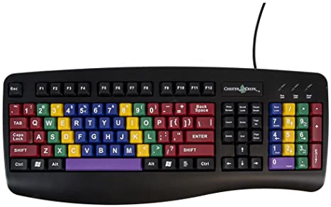 AbleNet LessonBoard 12000029 USB Wired Connection Standard-Size Computer Keyboard with Color-Coded Keys and PS/2 Adapter Included for Training and Practice Touch Typing from an Early Age