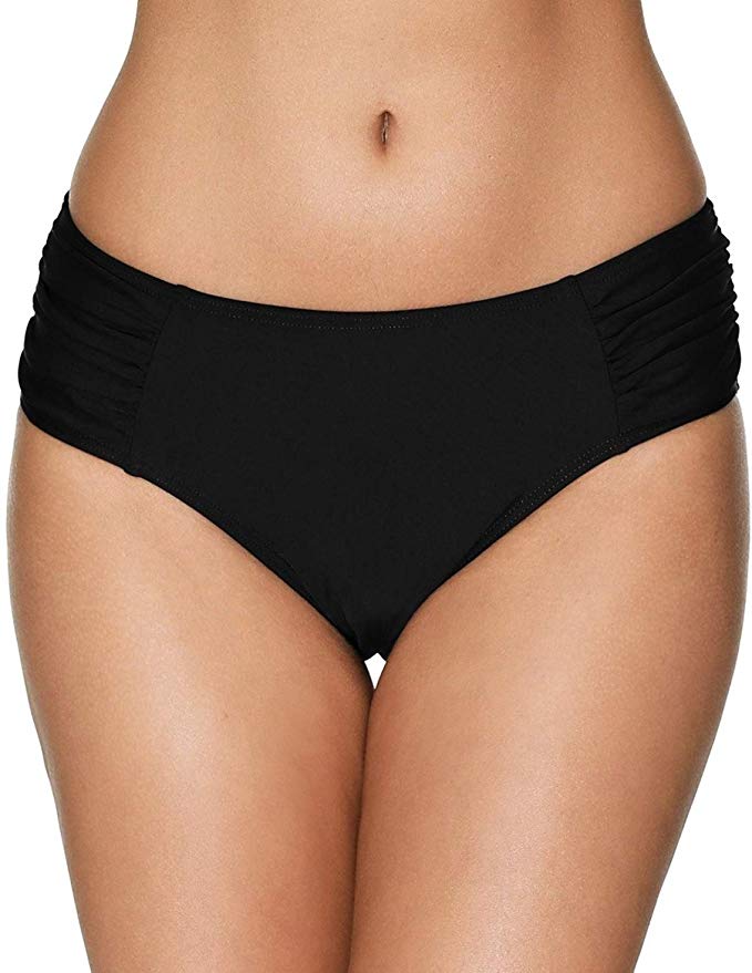 ATTRACO Women's Solid Swim Brief Mid/High Waist Beach Bikini Swimwear Bottom