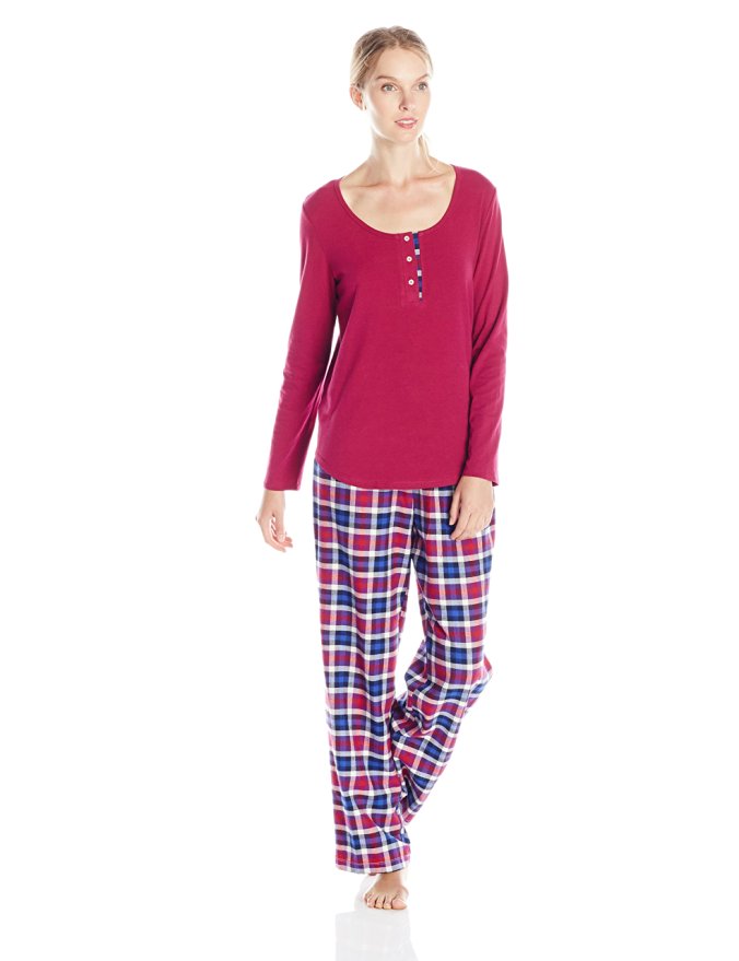 Lucky Brand Women's Contrast Placket Flannel Pajama