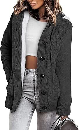 Sidefeel Women's Cardigan Sweaters Hooded Cardigans Fleece Lined Jackets Winter Sweater Coat