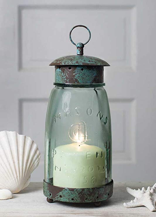 Colonial Tin Works Mason Jar Candle Lantern,Green