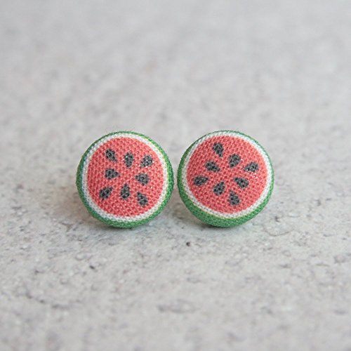 Watermelon Fabric Button Earrings
