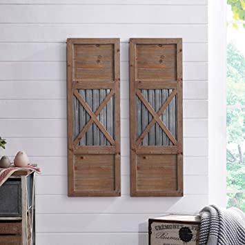 FirsTime & Co. Raleigh Shutter Wall Plaque Set, 36"H x 12"W, Natural, Antique Silver,70039