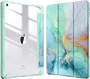 Fintie Hybrid Slim Case for iPad 9th / 8th / 7th Generation (2021/2020/2019) 10.2 inch - [Built-in Pencil Holder] Shockproof Cover with Clear Transparent Back Shell, Auto Wake Sleep (Emerald Marble)