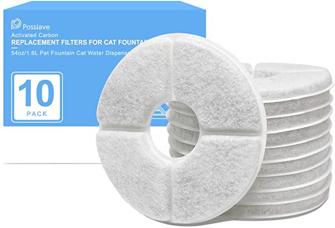 Possiave Cat Fountain Filters, 10 Pack Pet Fountain Filter Replacement, Pet Water Filters for 54oz/1.6L Cat and Dog Automatic Flower Water Dispenser